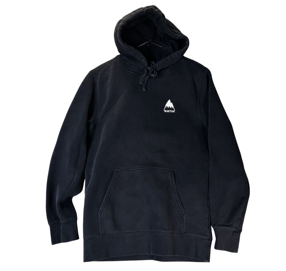 Burton Men’s Small Black Pullover Hoodie Mountain Logo Snowboard Skate Faded